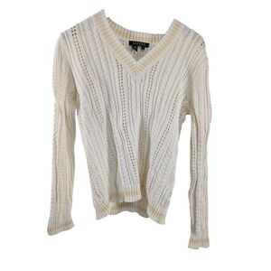 Lauren Ralph Lauren Womens 100% Cotton Cableknit V Neck Sweater M Country Club